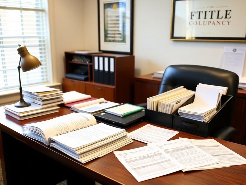 Title company desk with documents